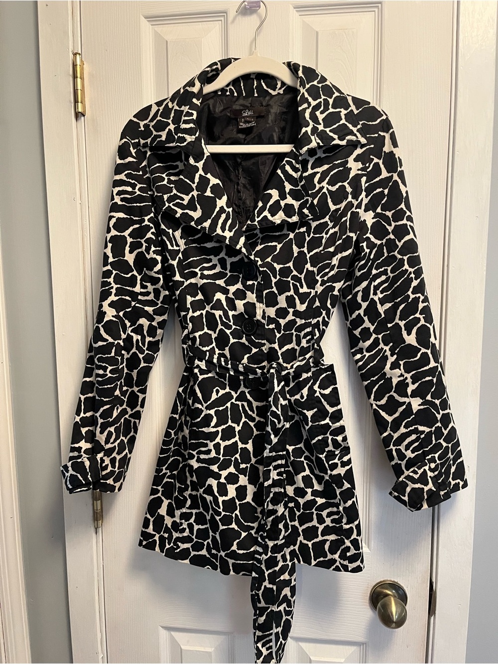 Anthropologie Luii Black And White Animal Print Trench Coat Fully Lined Sz L